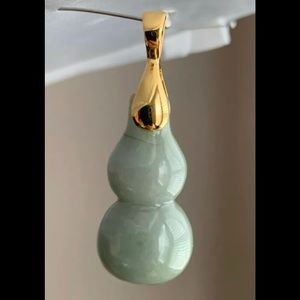 14k Gold Plated Over Green Natural Jade Pendant - image 1